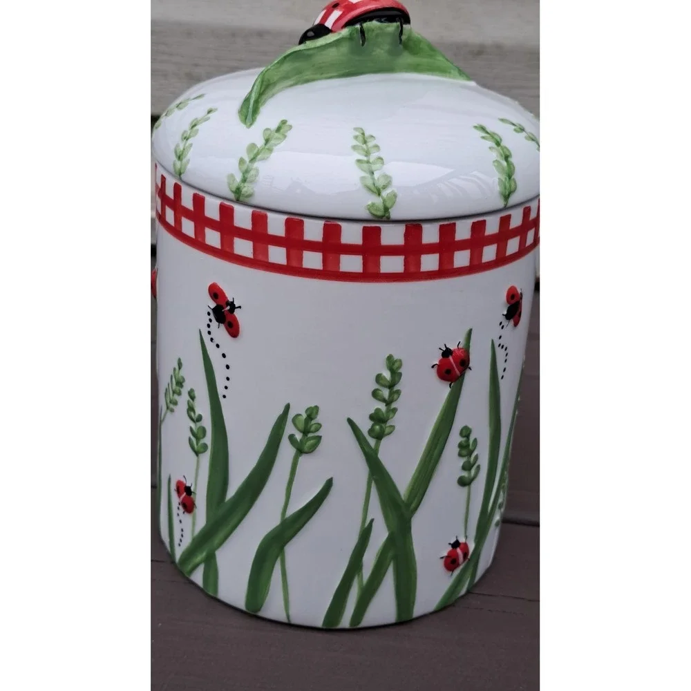 Hausenware Design By Libby Wilkle Ladybug Design Porcelain Canister Cookies Jar